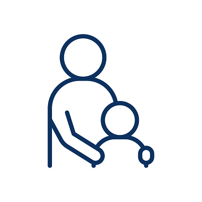 Parental Guidance and Support Icon. Simple Line Illustration of an Adult Helping a Child, Symbolizing Support, Guidance, and Parent-Child Relationships.