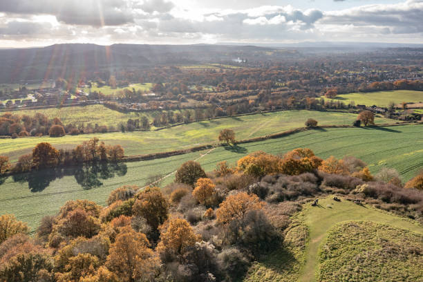 The spectacular views from the top of the Wrekin on the Shropshire Hills West Midlands