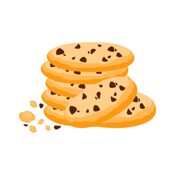 ilustraciones, imágenes clip art, dibujos animados e iconos de stock de galletas con chispas de chocolate y migas icono de panadería de alimentos ilustración vectorial - miga