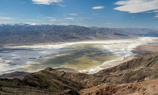 Badwater Basin in Death Valley rarely fills with water.  But this photo shows 