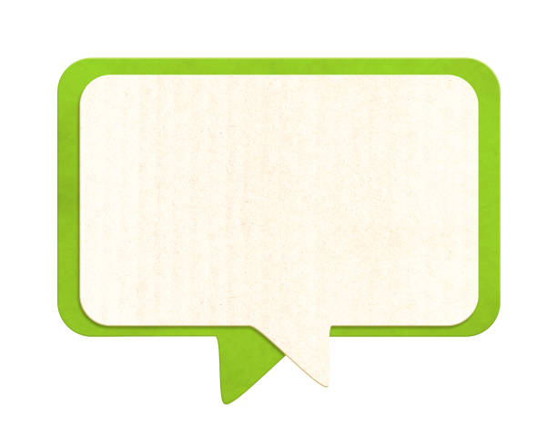 Empty comic speech bubble from recycled carton material. Sustainable development of strategy approach to zero waste, responsible consumption. Eco-friendly concept. Isolated on white background