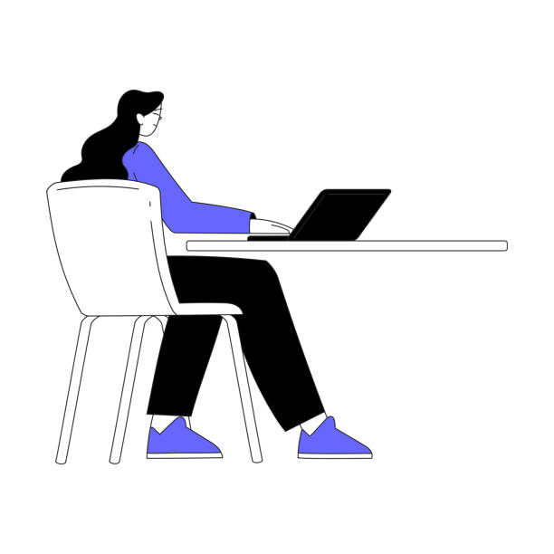 istock Business Process with Woman Character Sitting at Laptop Working Vector Illustration 2138607830