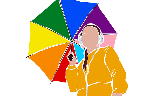 Woman celebrating Pride month with a rainbow umbrella