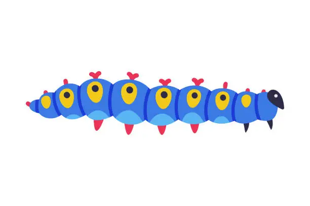 Vector illustration of Blue Caterpillar as Larval Stage of Insect Crawling and Creeping Vector Illustration