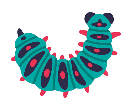 Bright Caterpillar as Larval Stage of Insect Crawling and Creeping Vector Illustration. Small Insect Species with Long Colorful Body