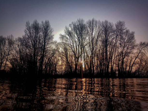Various landscapes made in the vicinity of the city of Kyiv. Ukraine. Different seasons and different moods by lighting. Winter, spring, summer, fall. Sunsets and dawns. Bay of the Dnieper River
