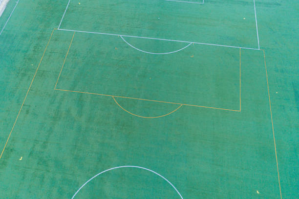 artificial grass soccer field aerial view with drone