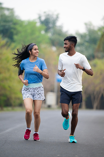 Started with a mile, now we're at marathons stock photo