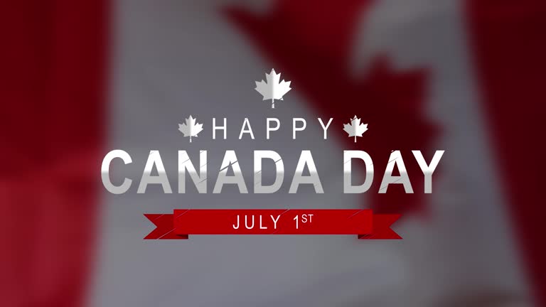 Text celebrate Canada Day animation. Canada flag waving. National flag of Canada. 1st july. Independence day Canada. Background animation 4K.