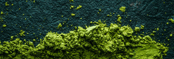 matcha powder tea, panoramic banner format
