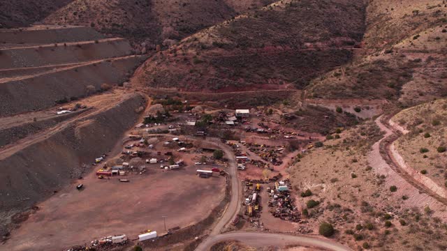 Jerome Ghost Town, Arizona USA, Aerial View of Tourist Attraction, Rustic Buildings and Vehicles