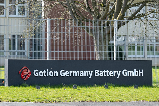 Gotion company's building with logo, Gotion High-Tech Company Limited, manufacturer lithium-ion and lithium iron phosphate ev batteries, energy storage systems, Göttingen, Germany - March 31, 2024