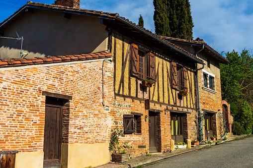 Typical medieval house of Rieux-Volvestre, built in red bricks and half-timbering