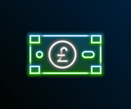 Glowing neon line Pound sterling money icon isolated on black background. Pound GBP currency symbol. Colorful outline concept. Vector.