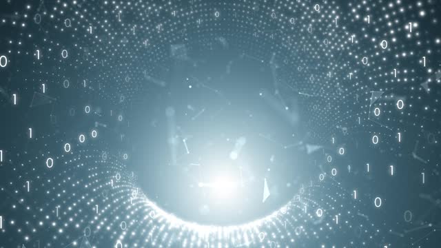 Futuristic shiny digital binary data tunnel motion graphic background.
