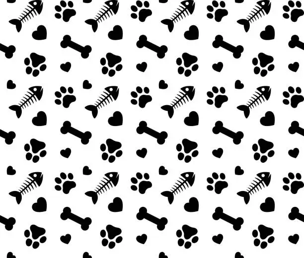 Vector illustration of Pets Seamless Pattern Cat Dog Print