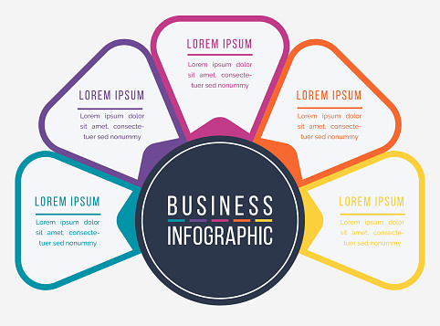 Business Infographic 5 Steps, objects, elements or options infographics design template for business information