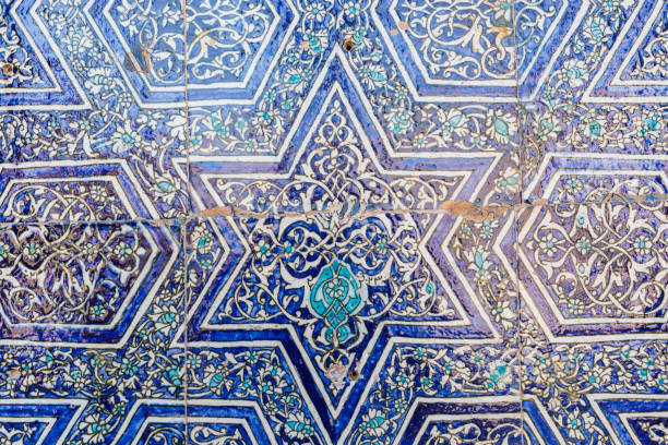 Khiva, Xorazm Region, Uzbekistan, Central Asia. Beautiful traditional decorative tile on the Khan palace in Khiva.