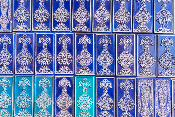 Khiva, Xorazm Region, Uzbekistan, Central Asia. Beautiful traditional decorative tile in Khiva.