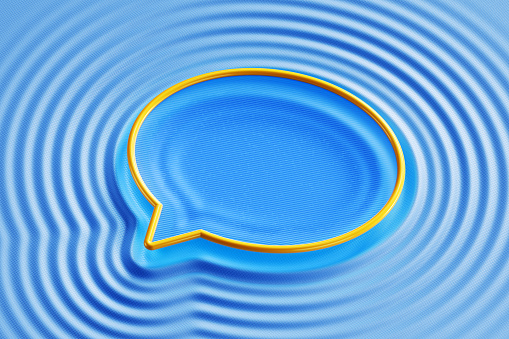 Digitally generated image of speech bubble and sound waves. Concept of communication, collaboration, AI chatbot or creativity.