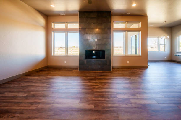 istock Living Room with Vaulted Ceilings in a Newly Built Modern Executive Home with Custom Fireplace, Picture Windows, Hardwood Floors 2138902059