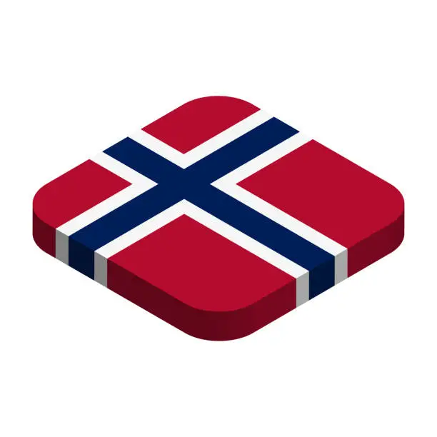 Vector illustration of Rounded square isometric vector flag of Norway