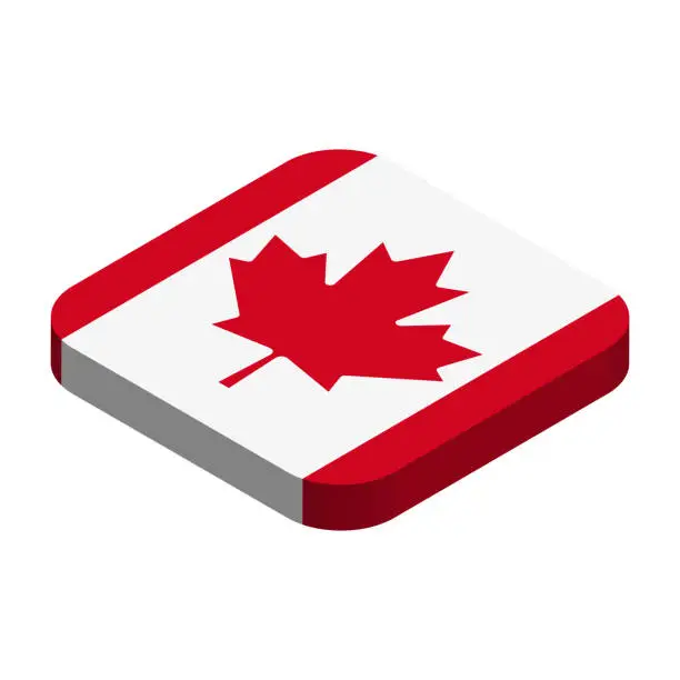 Vector illustration of Rounded square isometric vector flag of Canada