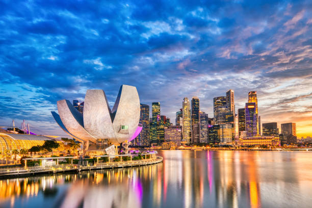 Singapore City Skyline view from Marina Bay at Dusk Singapore City Skyline view from Marina Bay at Dusk, Singapore singapore stock pictures, royalty-free photos & images