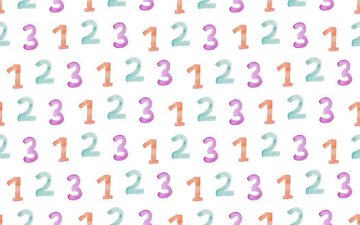Number. seamless pattern. watercolor room. watercolour. watercolor background. seamless background. background. figure. vector. different shades. on a white background.
