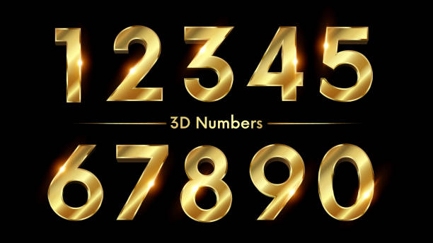 illustrazioni stock, clip art, cartoni animati e icone di tendenza di carattere in stile 3d con numero d'oro. da uno a nove lettere isolate. numeri d'oro di compleanno elementi di design vettoriale. set di numeri d'oro. illustrazione vettoriale 3d. personaggi cromatici realistici - numeri
