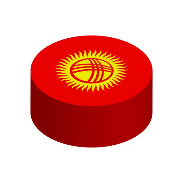 Vector illustration of Isometric 3D circle vector flag of Kyrgyzstan