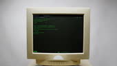 Retro Pc With Loading Code Console Programmer Making Scripts Green ...
