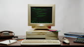 Retro Pc With Loading Code Console Programmer Making Scripts Green ...