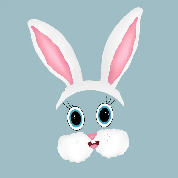 Vector illustration of Easter bunny face on gray background