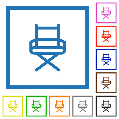 Director chair outline flat color icons in square frames on white background