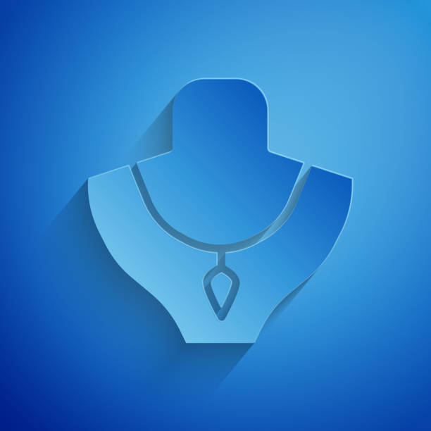 istock Paper cut Necklace on mannequin icon isolated on blue background. Paper art style. Vector 2139141254