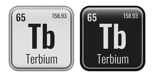 Terbium symbol. Chemical element of the periodic table. Vector illustration isolated on white background. Glass sign.