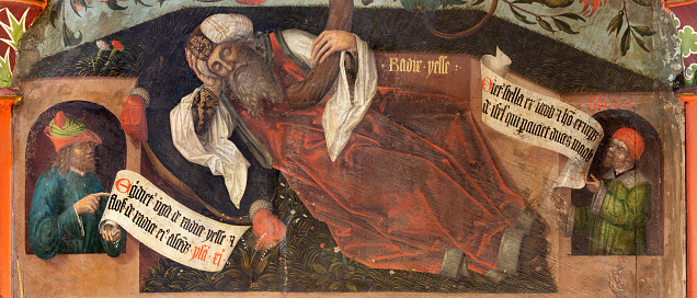 Bern - The detail of patriarch Abraham from fresco of Madonna among the Old Testament Kings in the church Franzosichche Kirche by anonym Nelkenmeister (1495-1500).