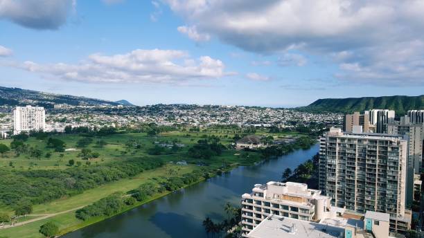istock Rooftop view of Ala Wai Canal and Diamond Head 2139287406