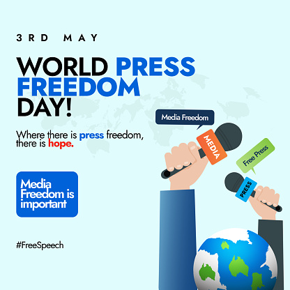 World press freedom day. 3rd May is a Media Day awareness social media post with hands holding press mics or microphone, earth globe world map and speech bubbles. Press Freedom awareness post for Press rights. Vector stock illustration.

World press freedom day concept vector illustration. stock illustration

World Press Freedom Day on May 3 Illustration with Hands Holding News Microphones for Web Banner or Landing Page in Flat Cartoon Templates stock illustration

Banner for the World Press Freedom Day - May 3.