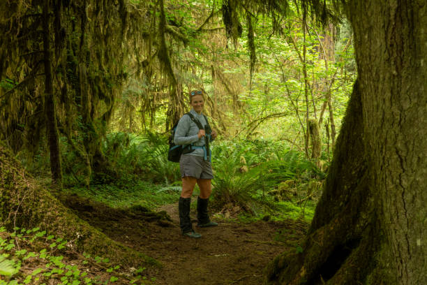 istock Hiker With Gaiters Pauses While Hiking Along South Fork Of Hoh River 2139377770