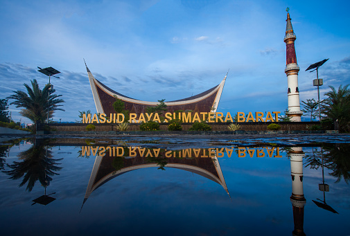 The Great Mosque of West Sumatera (Masjid Raya Sumatera Barat) in Padang, Indonesia. The biggest mosque in West Sumatera, with a unique design that inspired by traditional house of West Sumatran.