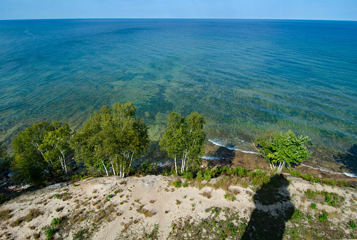 Pictured Rocks NL - Au Sable Lighthouse Shadow & Lake Superior Wide Angle View