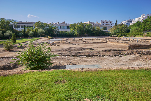 Ancient archeological site of Aristotle Lyceum Lykeion in Athens, capital of Greece on 16 August 2023