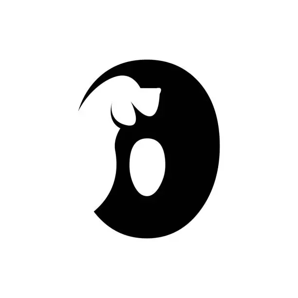 Vector illustration of O letter with a negative space dog logo