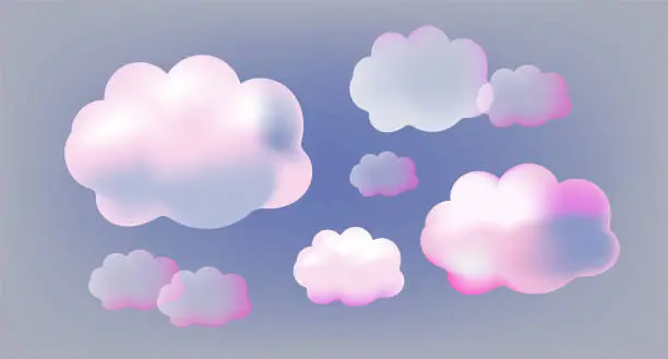 Vector illustration of A set of Gradient pink clouds. 3d vector realistic illustration for Valentine's Day,children's theme, mother's day