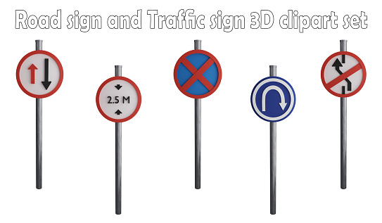 Road sign and traffic sign clipart element ,3D render road sign concept isolated on white background icon set No.27