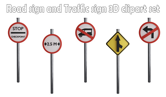 Road sign and traffic sign clipart element ,3D render road sign concept isolated on white background icon set No.29