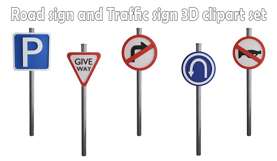 Road sign and traffic sign clipart element ,3D render road sign concept isolated on white background icon set No.26