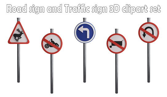 Road sign and traffic sign clipart element ,3D render road sign concept isolated on white background icon set No.30